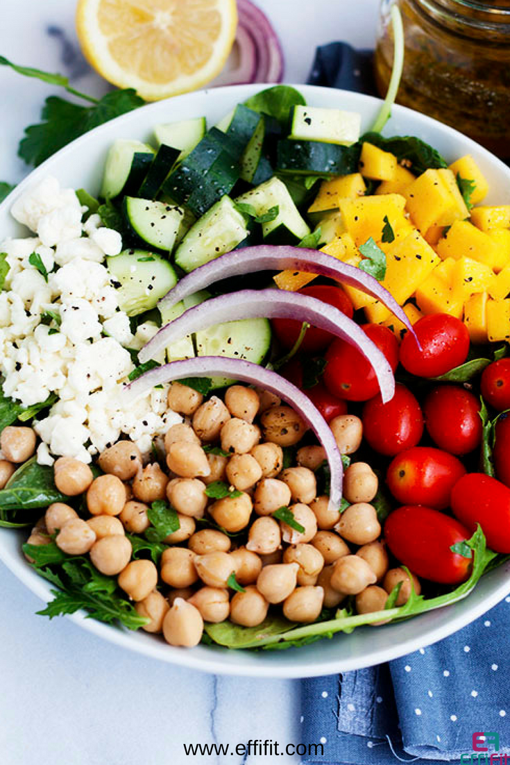 Quick Mango Chickpea Salad with Feta Cheese